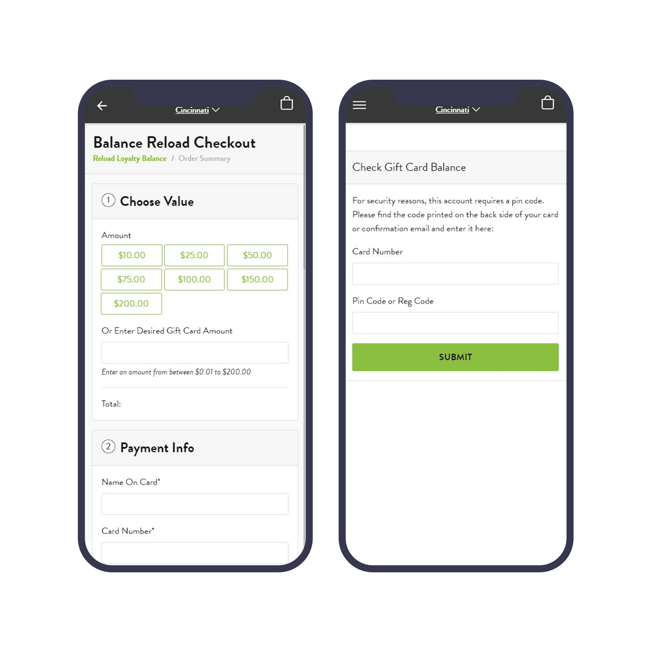 Coupled loyalty balance views on BurgerFi mobile app