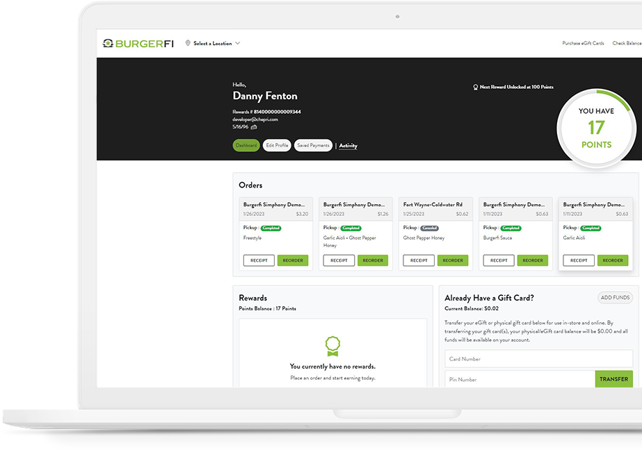 DineEngine Loyalty Dashboard for BurgerFi