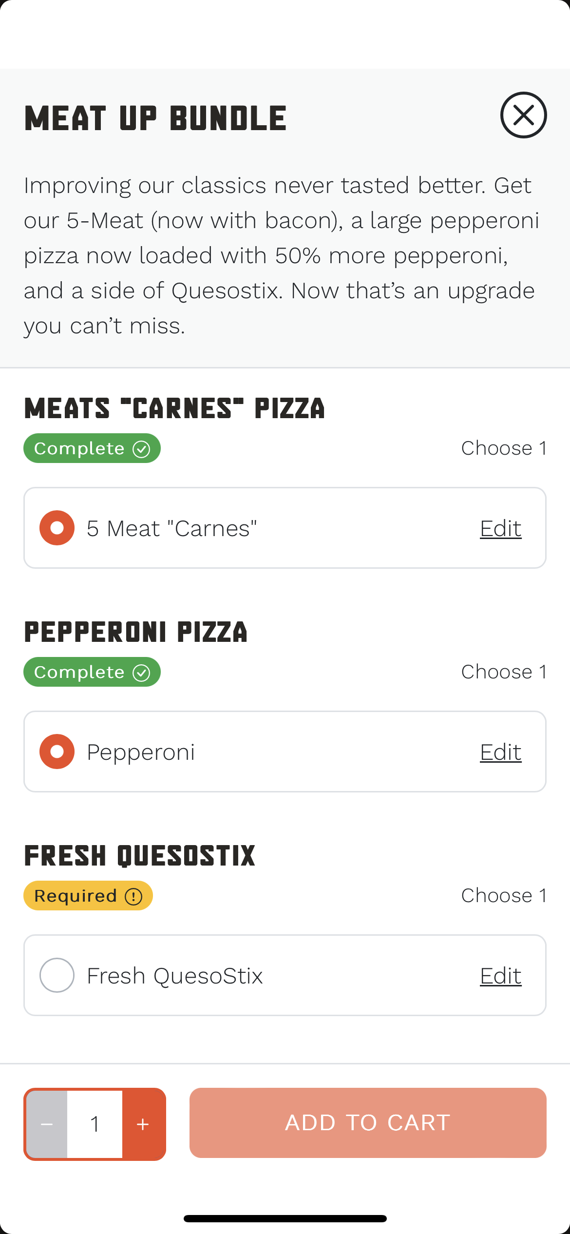 Pizza Patron Mobile Product Customization