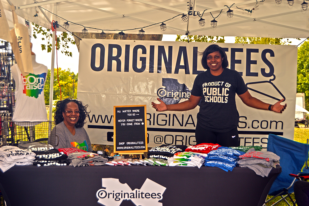 Two women manning the Originalitees booth, Columbus Food Truck Festival