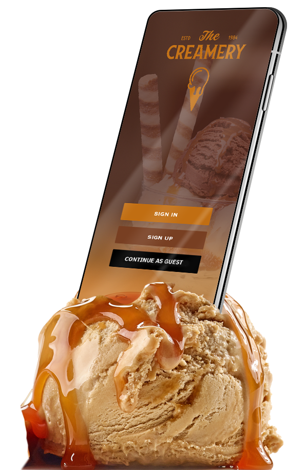 Phone in Ice cream showing mobile app